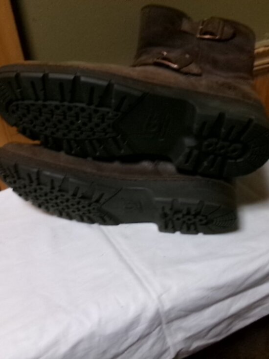 Mens brown Ugg harness boots zip side shearling lined good shape us 11 mid calf main image 5